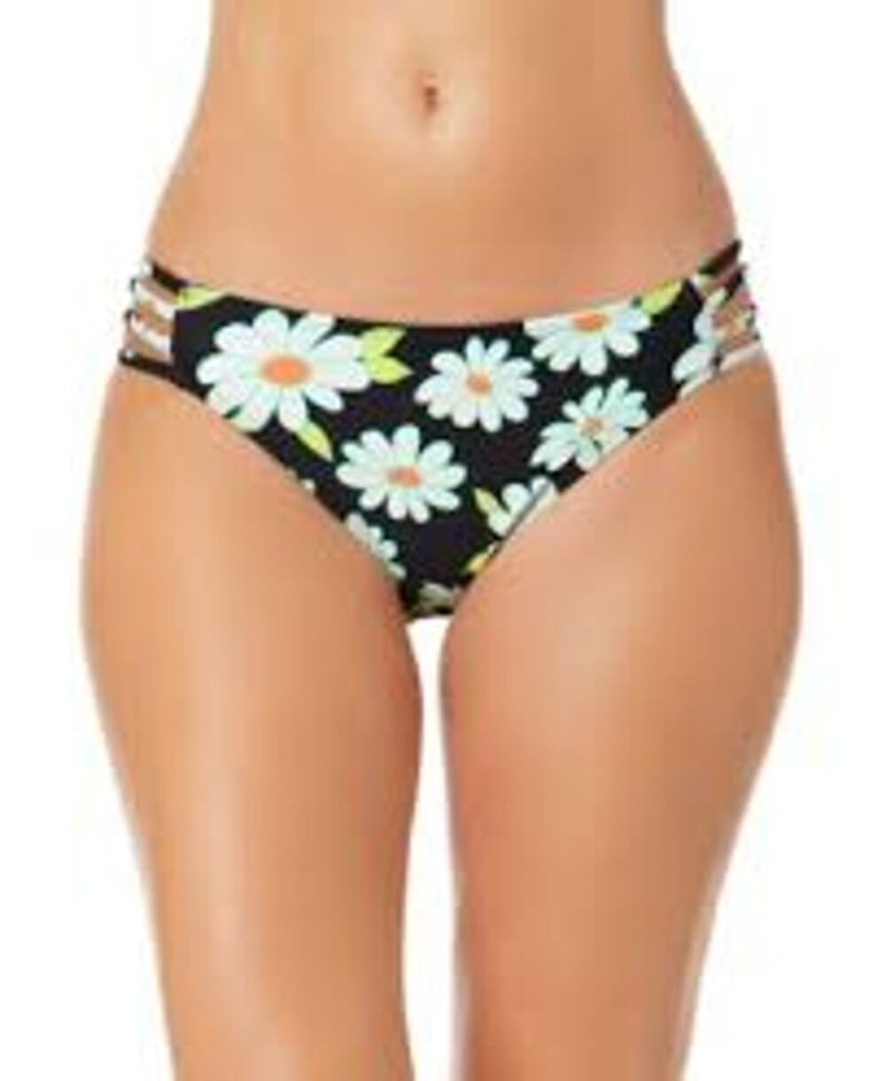 Salt + Cove Juniors Daisy Print Strappy Side Hipster Bikini Bottoms Size M Black
